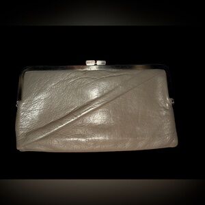 Kenneth Cole Reaction Taupe with distressed purple Leather Clutch